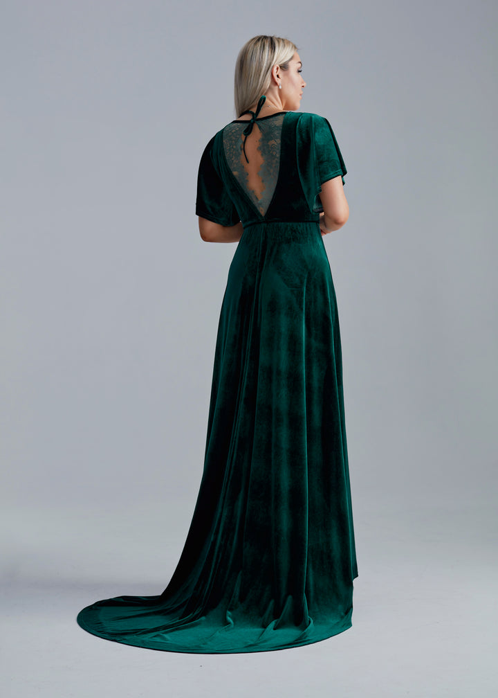 Velvet Back-Lace Gown – Elegant Maxi Bridesmaid Dress - Balvory