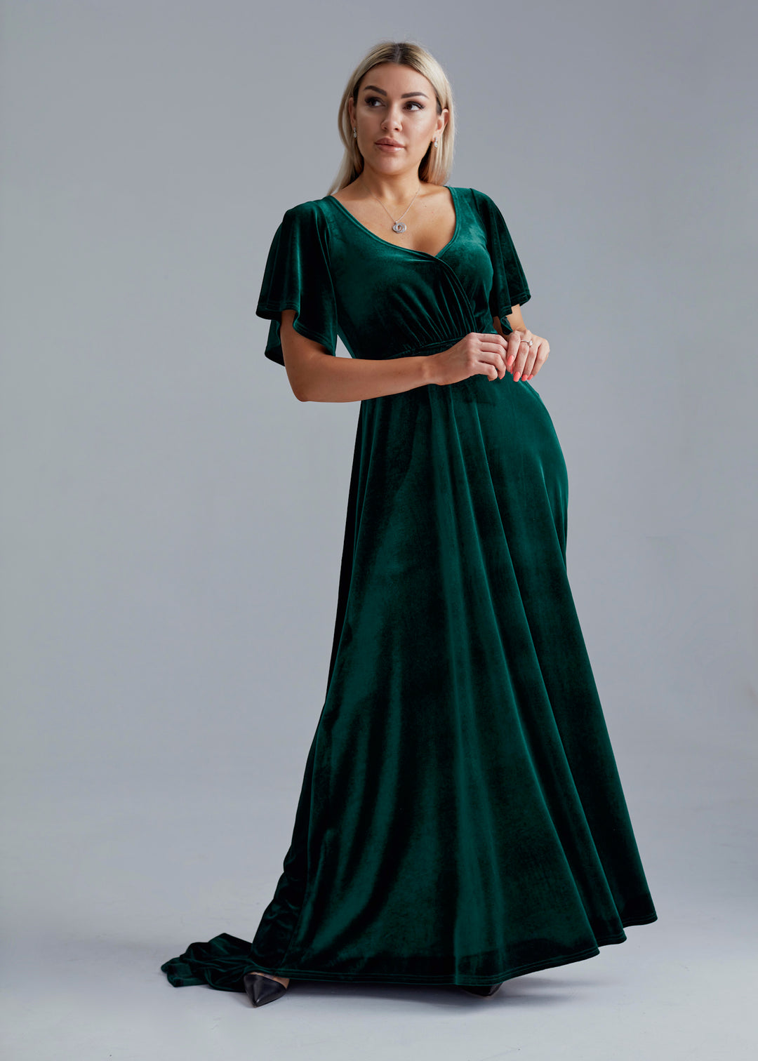 Velvet Back-Lace Gown – Elegant Maxi Bridesmaid Dress - Balvory
