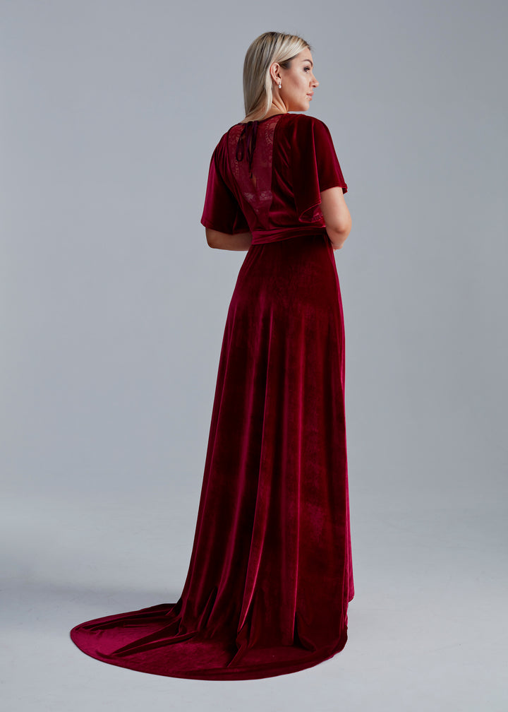 Velvet Back-Lace Gown – Elegant Maxi Bridesmaid Dress - Balvory