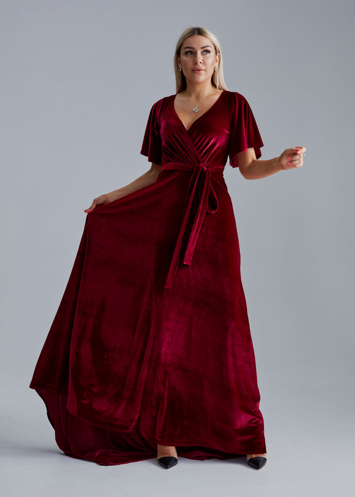 Velvet Back-Lace Gown – Elegant Maxi Bridesmaid Dress - Balvory