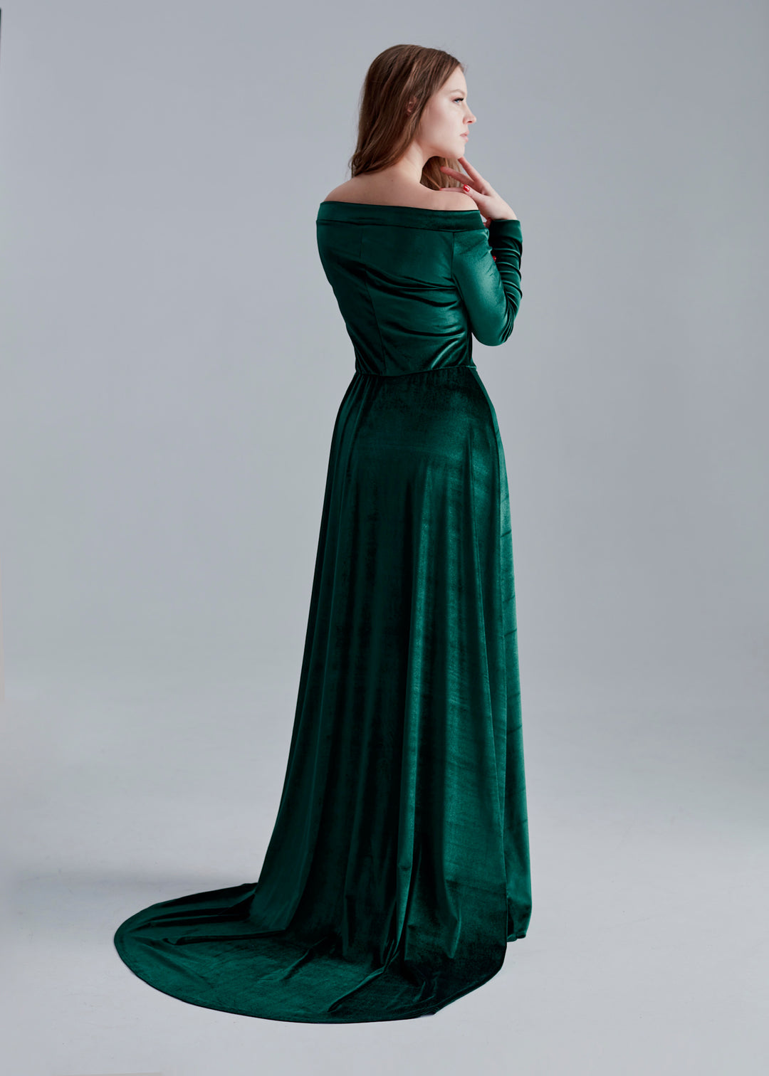 Velvet A-Line Bridesmaid Gown with Pleated Bodice and Open Back - Balvory