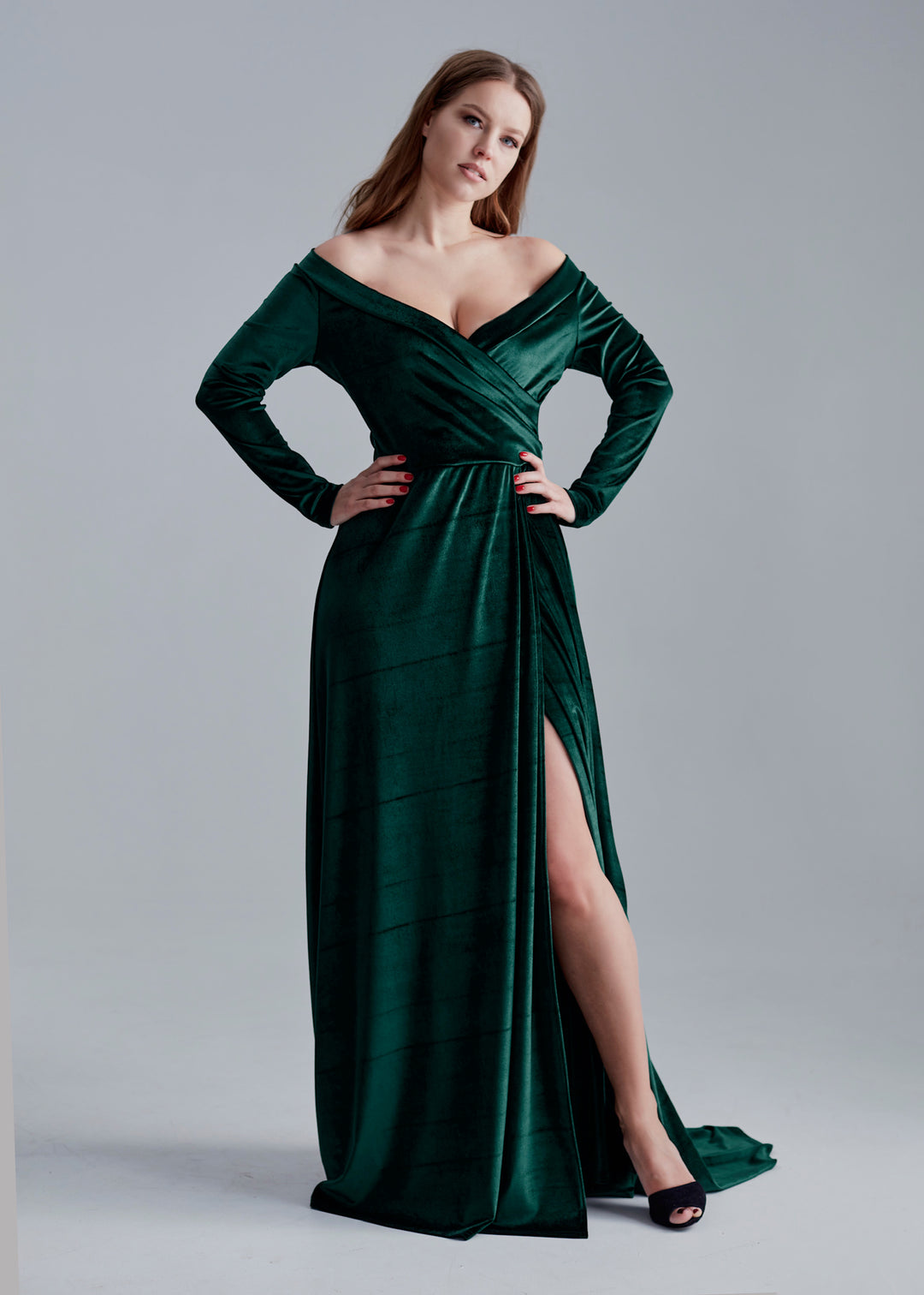 Velvet A-Line Bridesmaid Gown with Pleated Bodice and Open Back - Balvory