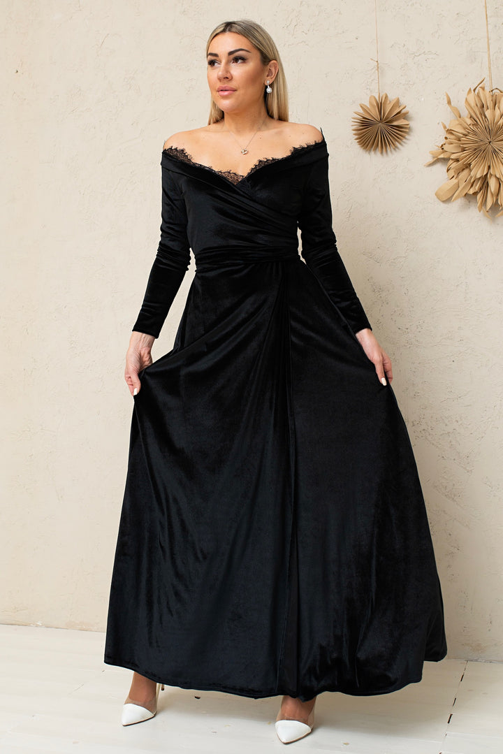 Velvet Lace Bridesmaid Gown – Elegant Formal Dress with Lace Back - Balvory