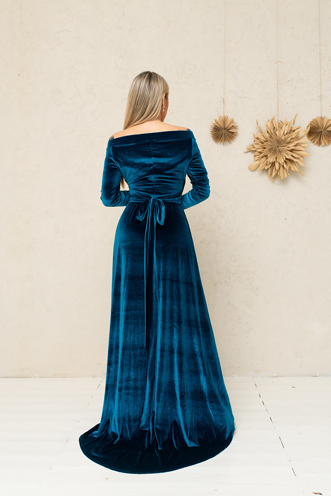 Velvet Lace Bridesmaid Gown – Elegant Formal Dress with Lace Back - Balvory