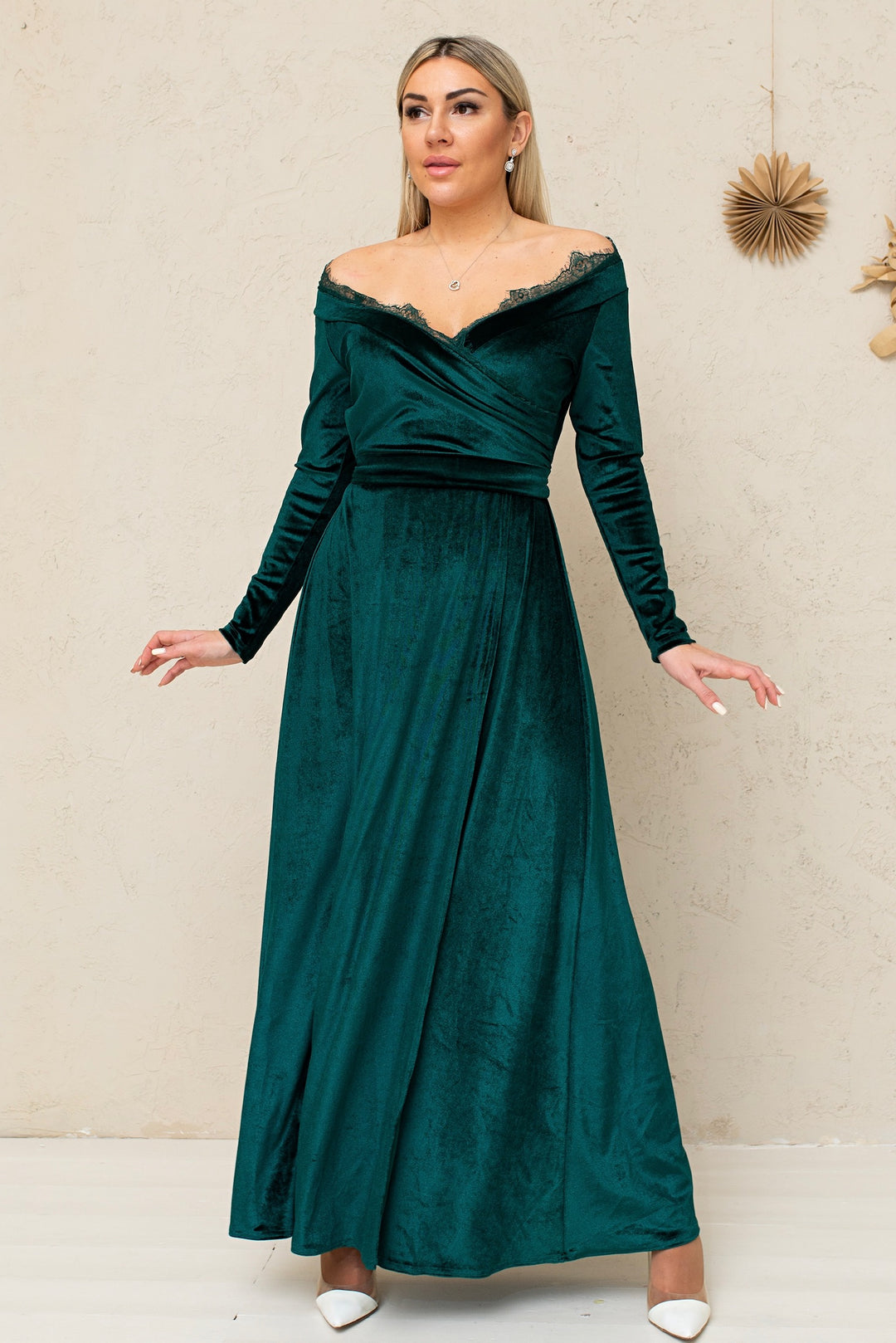 Velvet Lace Bridesmaid Gown – Elegant Formal Dress with Lace Back - Balvory