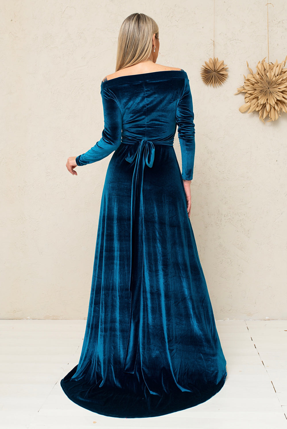 Velvet Lace Bridesmaid Gown – Elegant Formal Dress with Lace Back - Balvory