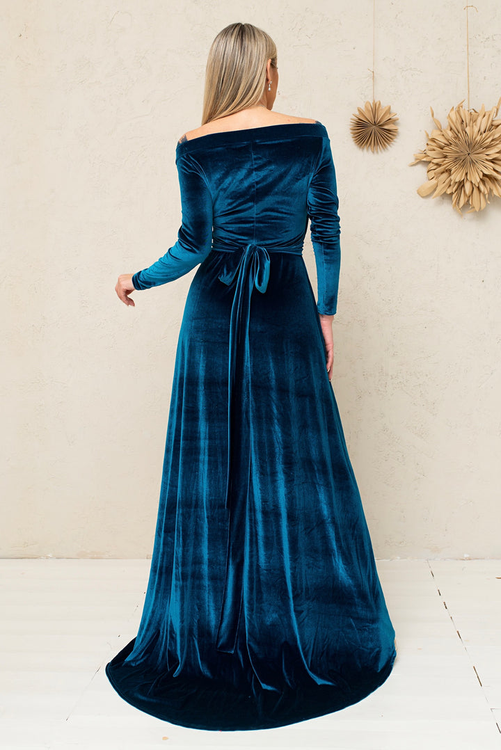 Velvet Lace Bridesmaid Gown – Elegant Formal Dress with Lace Back - Balvory