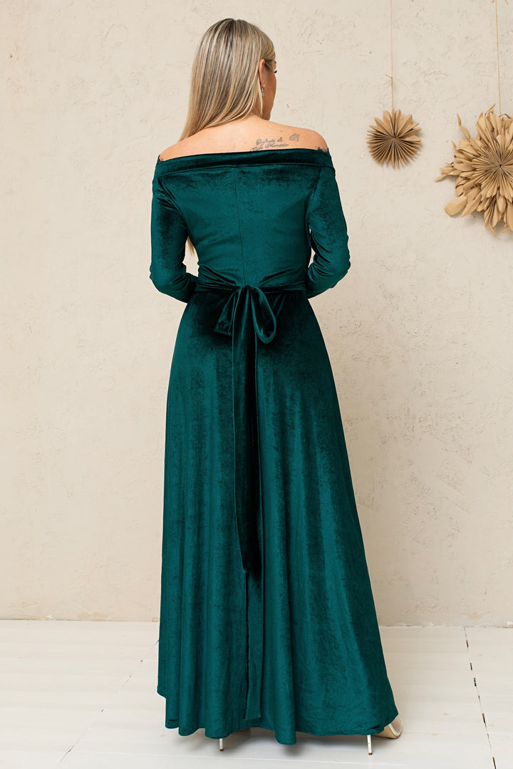Velvet Lace Bridesmaid Gown – Elegant Formal Dress with Lace Back - Balvory