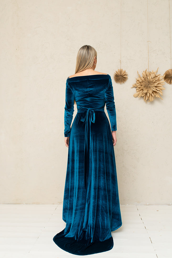 Velvet Lace Bridesmaid Gown – Elegant Formal Dress with Lace Back - Balvory