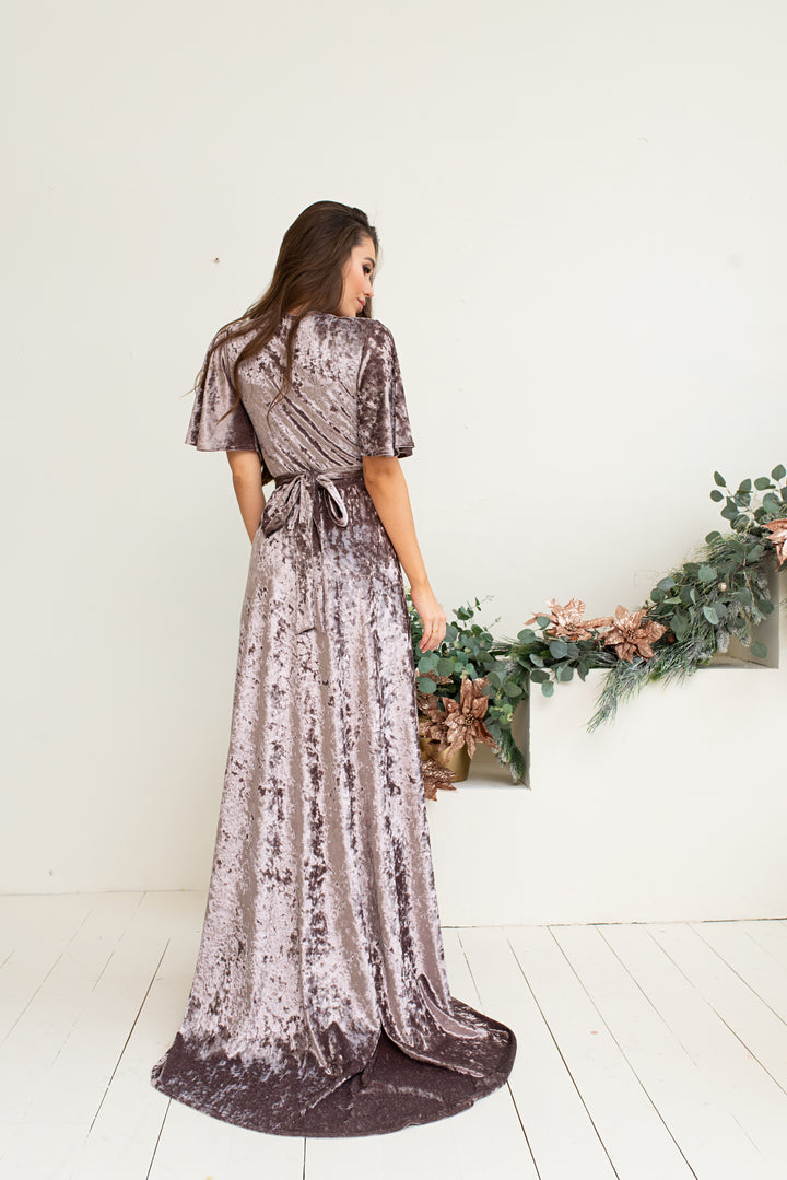 Velvet Angel Sleeve Maxi Wrap Dress - Balvory