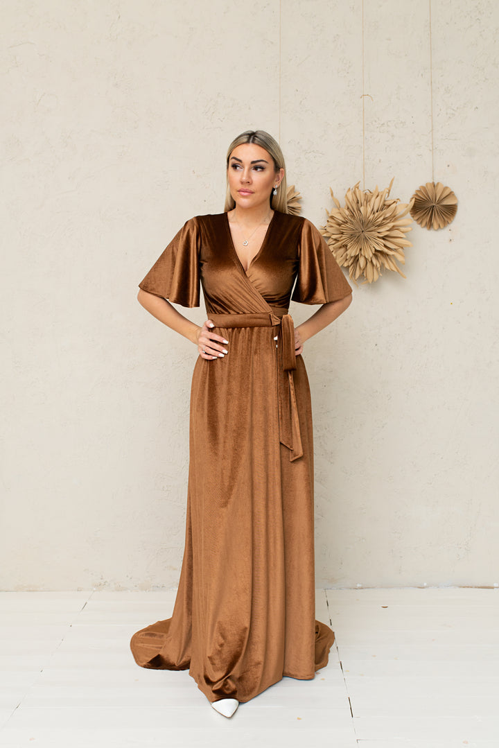 Velvet Angel Sleeve Maxi Wrap Dress - Balvory