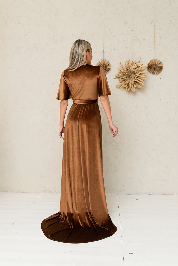 Velvet Angel Sleeve Maxi Wrap Dress - Balvory