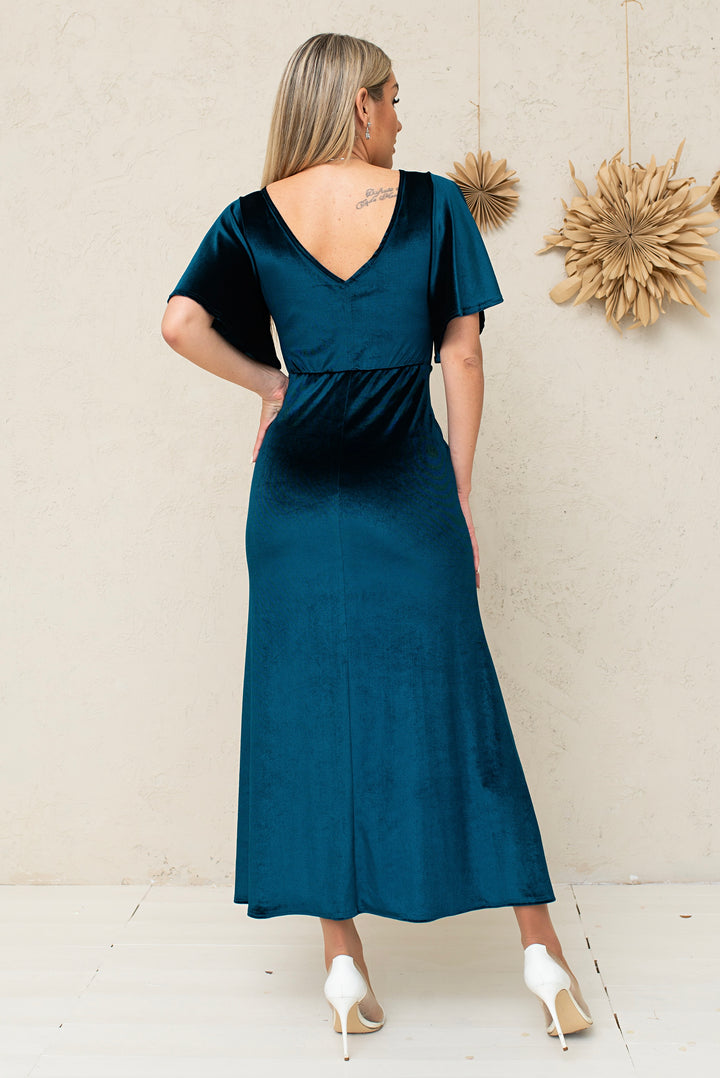 Velvet Knot-Front Flutter-Sleeve Midi Dress - Balvory