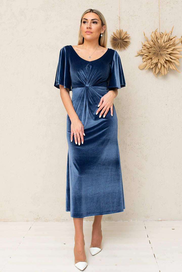 Velvet Knot-Front Flutter-Sleeve Midi Dress - Balvory