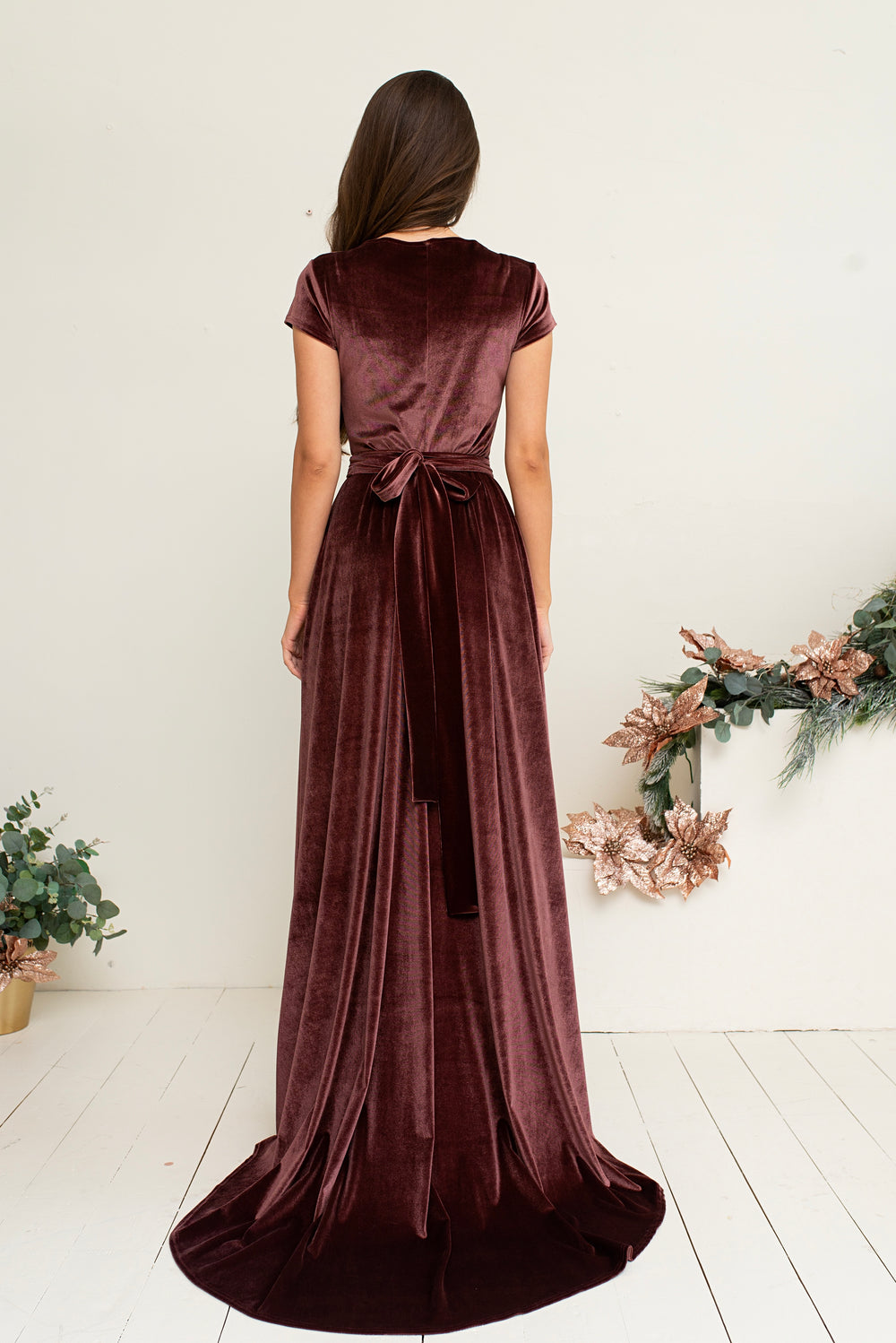 Velvet Cup Sleeve Gown – Elegant Maxi Dress for Special Occasions - Balvory