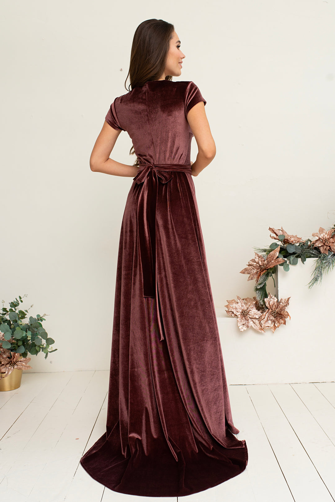 Velvet Cup Sleeve Gown – Elegant Maxi Dress for Special Occasions - Balvory