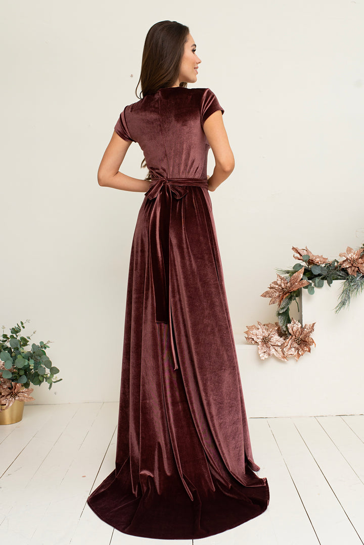 Velvet Cup Sleeve Gown – Elegant Maxi Dress for Special Occasions - Balvory