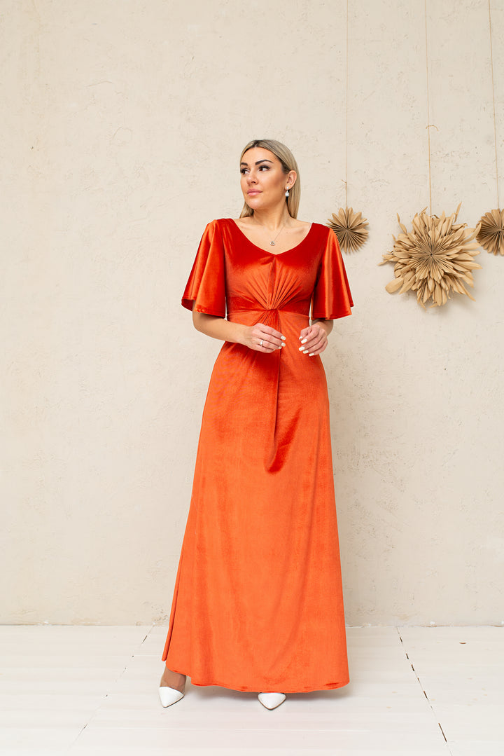 Velvet Draped Flutter Sleeve Maxi Dress - Balvory