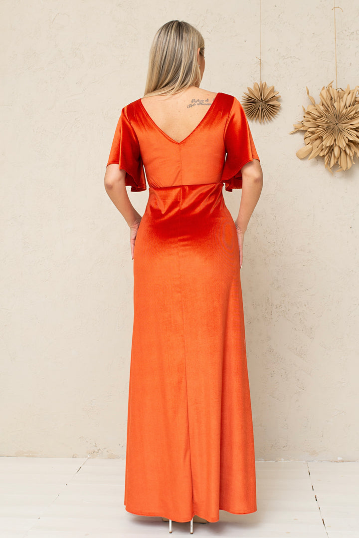 Velvet Draped Flutter Sleeve Maxi Dress - Balvory