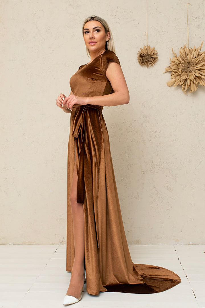 Velvet Cup Sleeve Gown – Elegant Maxi Dress for Special Occasions - Balvory