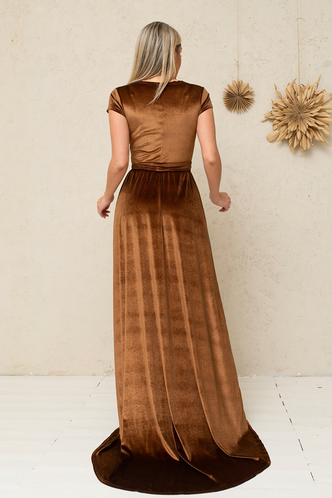 Velvet Cup Sleeve Gown – Elegant Maxi Dress for Special Occasions - Balvory