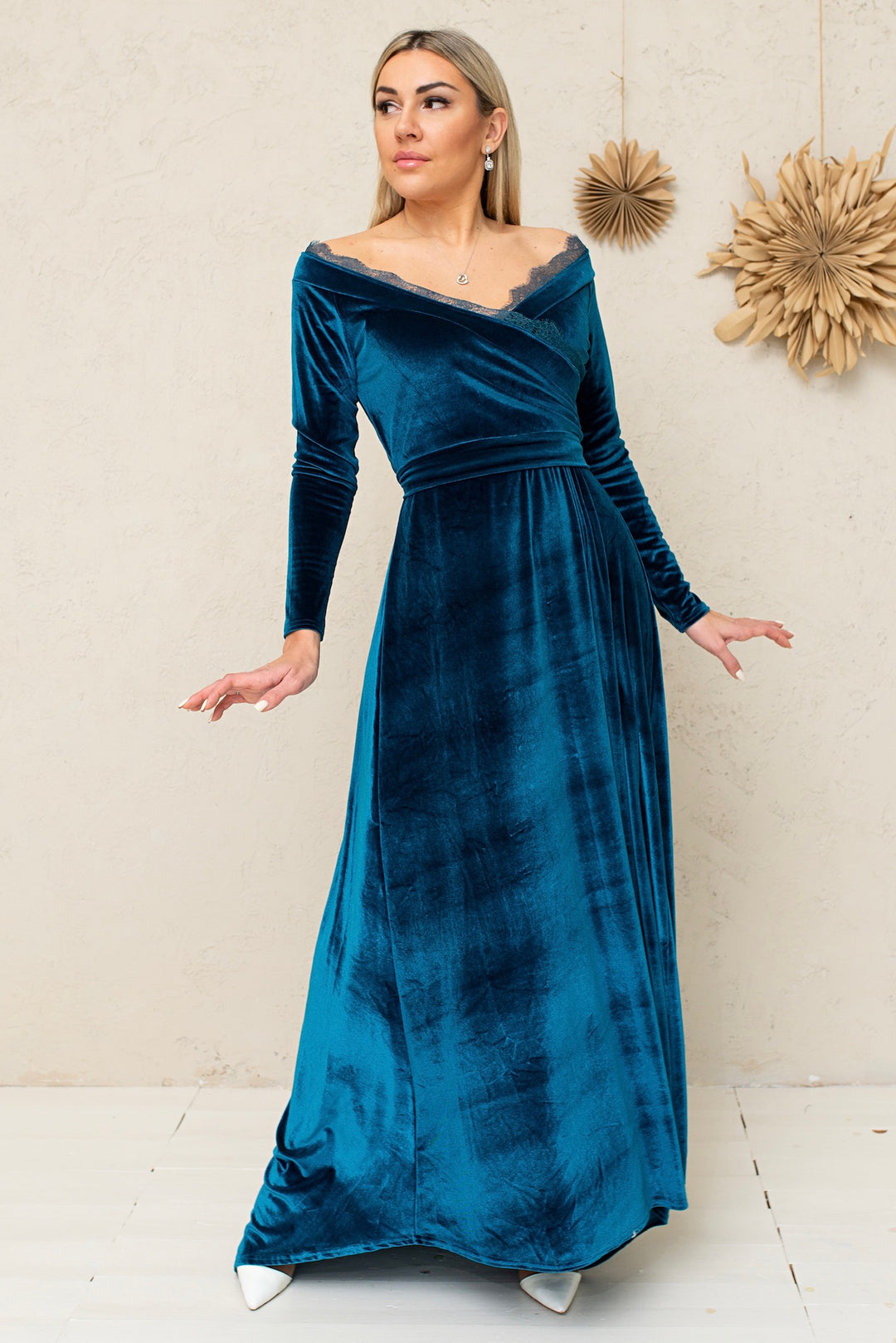 Velvet Lace Bridesmaid Gown – Elegant Formal Dress with Lace Back - Balvory