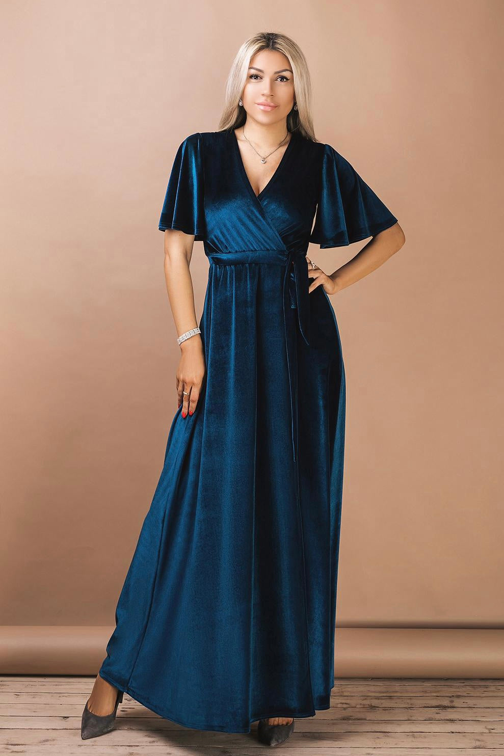 Velvet Angel Sleeve Maxi Wrap Dress - Balvory