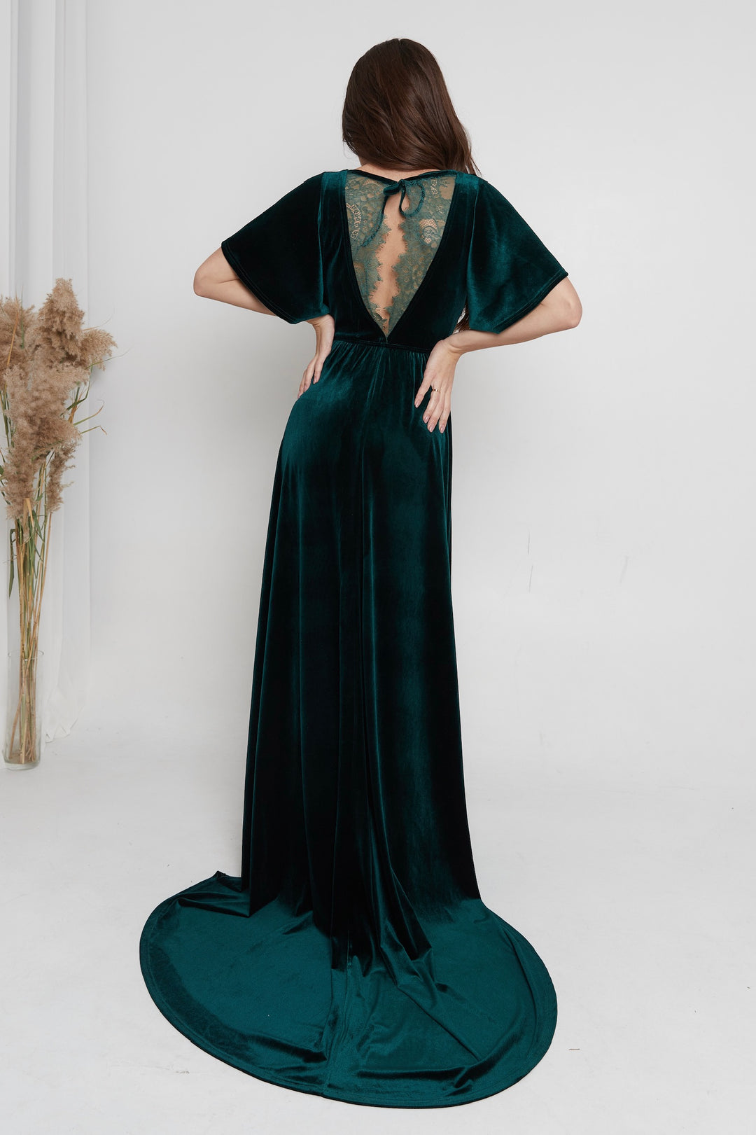 Velvet Back-Lace Gown – Elegant Maxi Bridesmaid Dress - Balvory