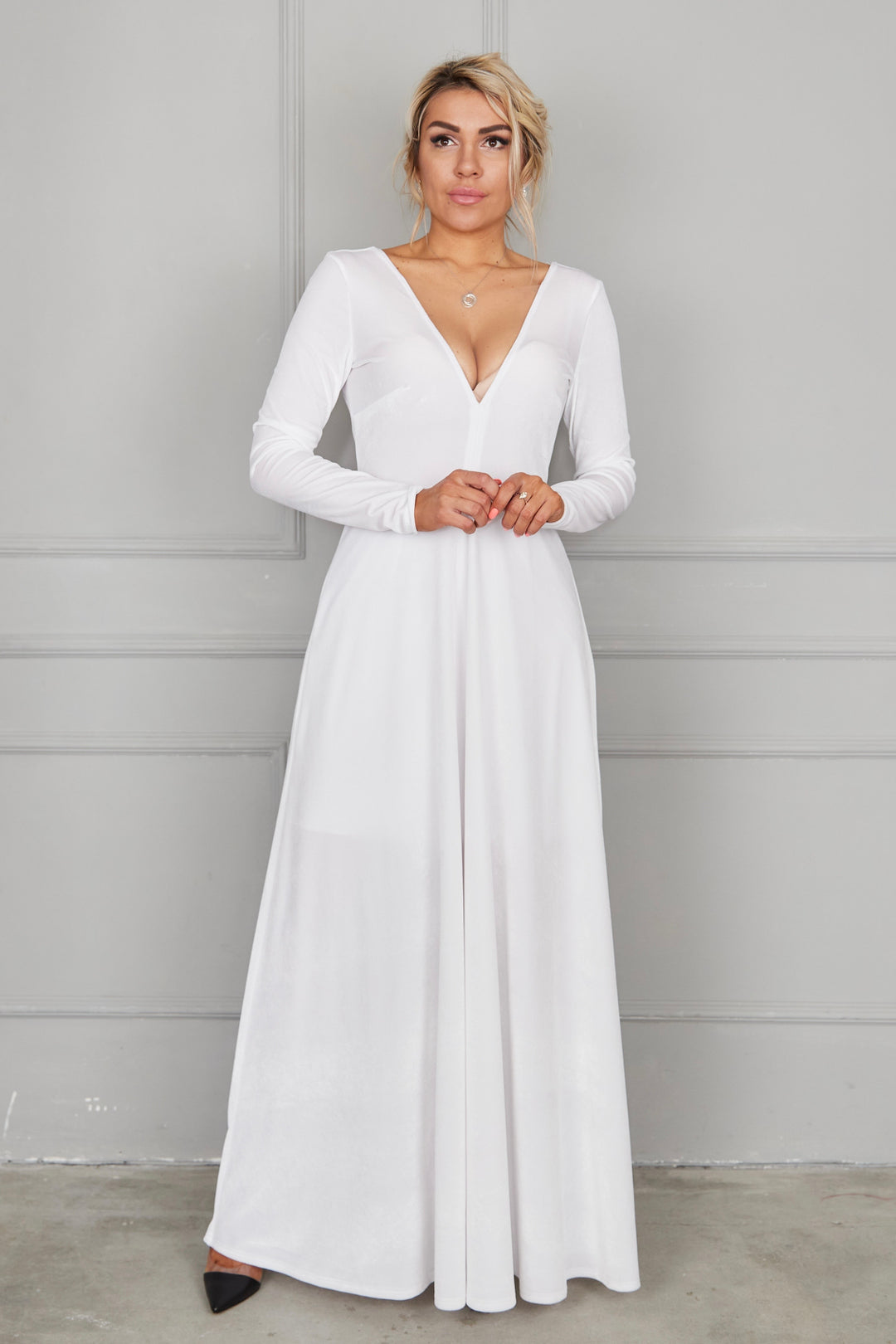 Velvet Long Sleeve Maxi Dress With Front Illusion Mesh - Balvory