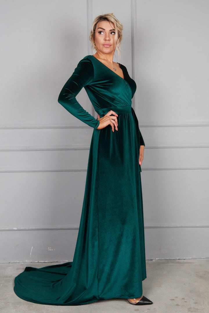 Velvet Wrap Maxi Dress with Mesh Back — Long Sleeve - Balvory