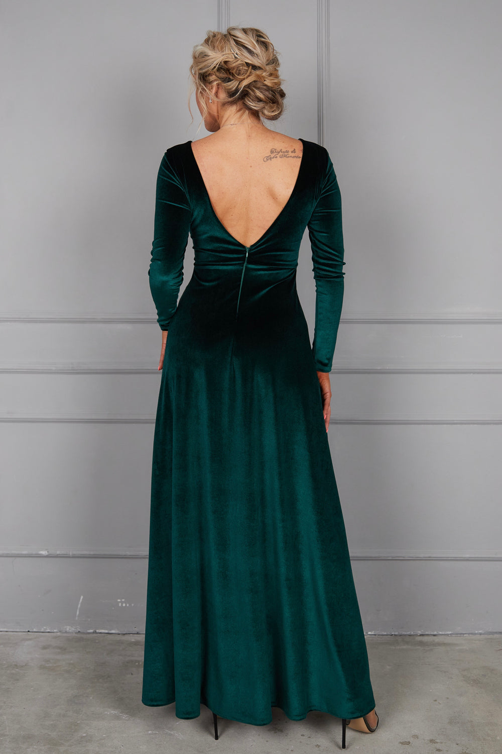 Velvet Long Sleeve Maxi Dress With Front Illusion Mesh - Balvory