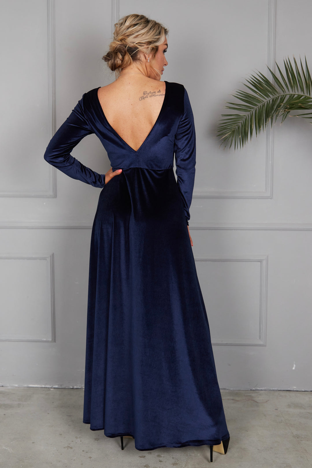 Velvet Long Sleeve Maxi Dress With Front Illusion Mesh - Balvory