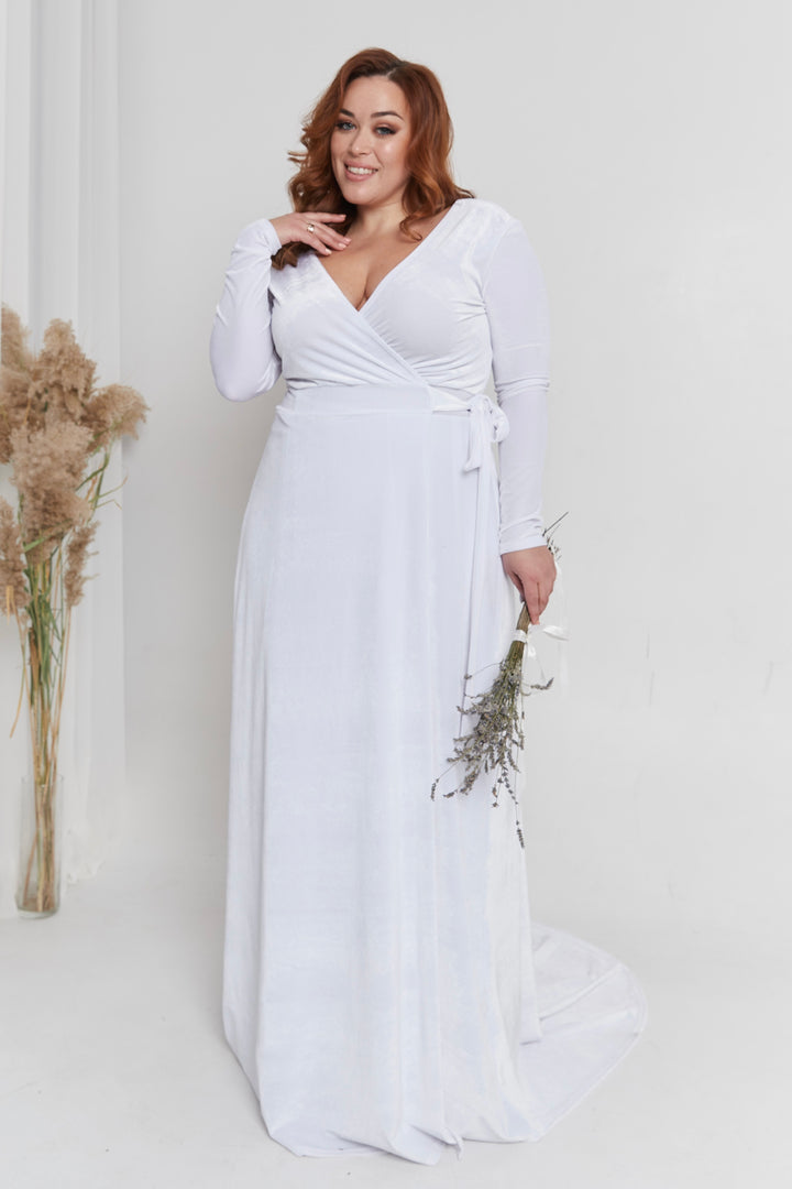 Velvet Wrap Maxi Dress with Mesh Back — Long Sleeve - Balvory