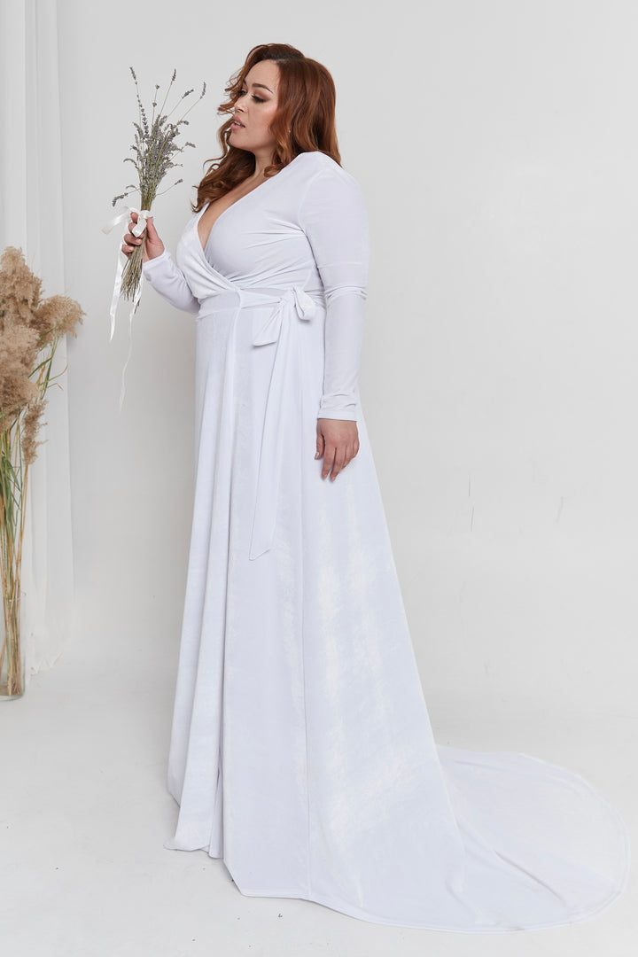 Velvet Wrap Maxi Dress with Mesh Back — Long Sleeve - Balvory