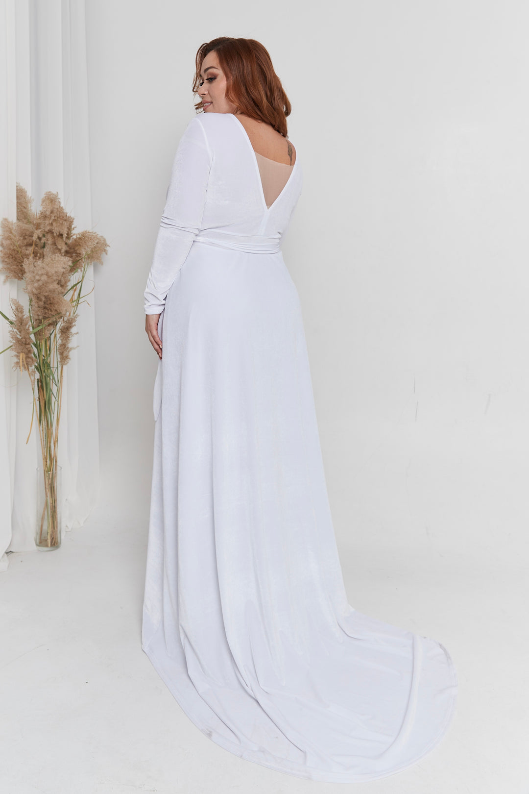 Velvet Wrap Maxi Dress with Mesh Back — Long Sleeve - Balvory