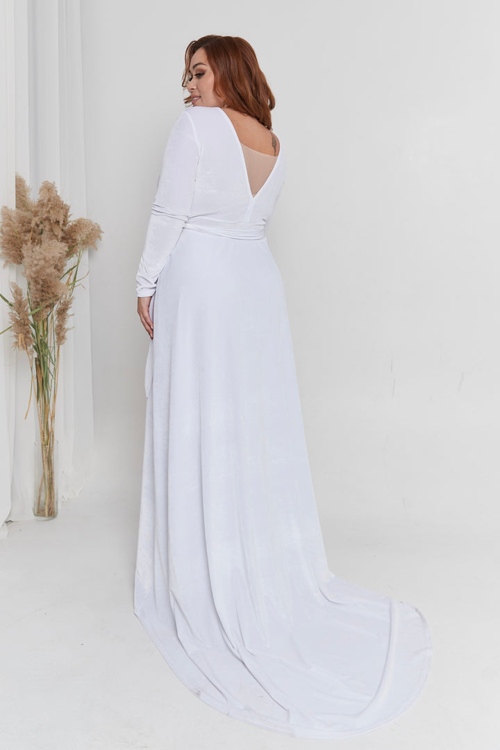 Velvet Wrap Maxi Dress with Mesh Back — Long Sleeve - Balvory