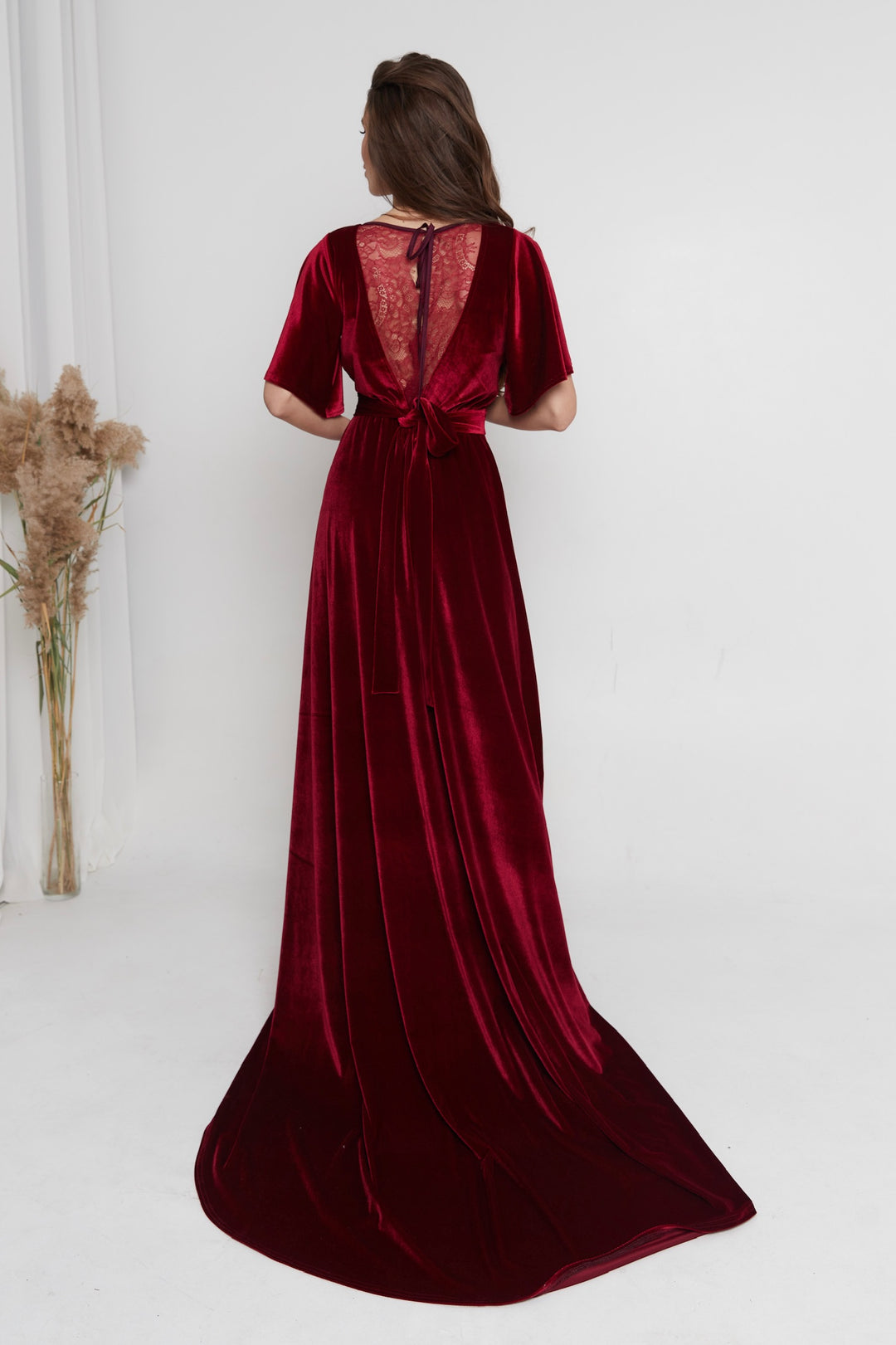 Velvet Back-Lace Gown – Elegant Maxi Bridesmaid Dress - Balvory