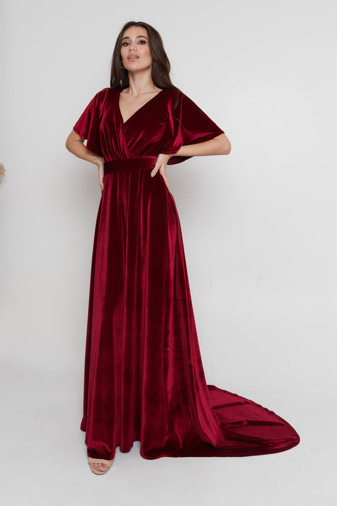 Velvet Back-Lace Gown – Elegant Maxi Bridesmaid Dress - Balvory
