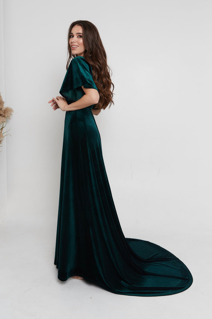 Velvet Back-Lace Gown – Elegant Maxi Bridesmaid Dress - Balvory