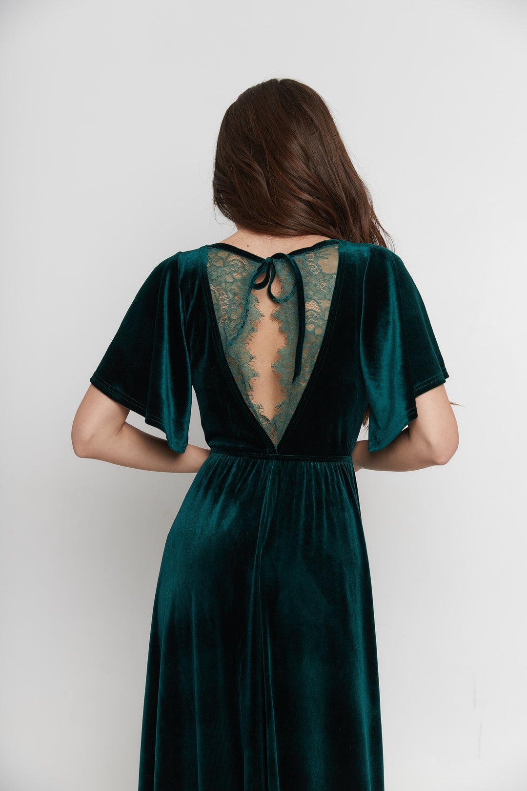 Velvet Back-Lace Gown – Elegant Maxi Bridesmaid Dress - Balvory